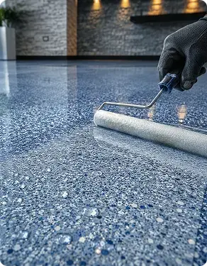 Topcoat application on a decorative seamless floor.webp