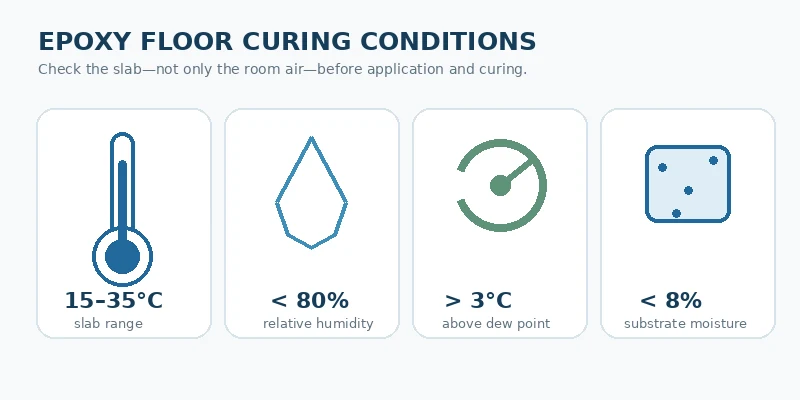 Epoxy floor curing time conditions for temperature humidity dew point and substrate moisture Epoxy floor curing time conditions for temperature humidity dew point and substrate moisture
