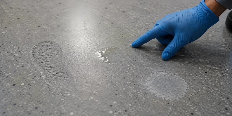 Epoxy floor curing problems including tacky patches footprints and moisture marks Epoxy floor curing problems including tacky patches footprints and moisture marks