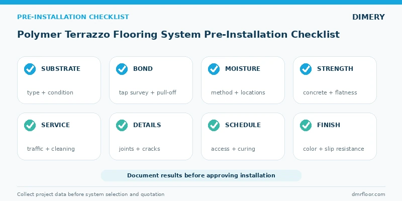 Polymer terrazzo flooring system pre-installation checklist for renovation projects