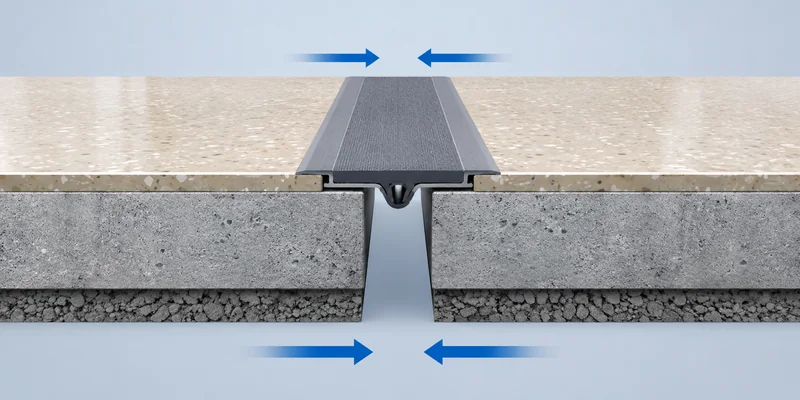 Expansion joint detail accommodating movement in epoxy flooring