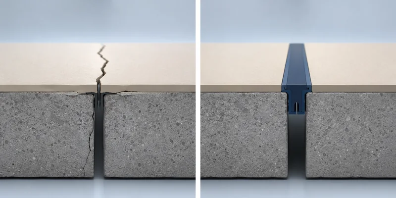 Incorrect rigid joint covering versus proper movement joint treatment in resin flooring