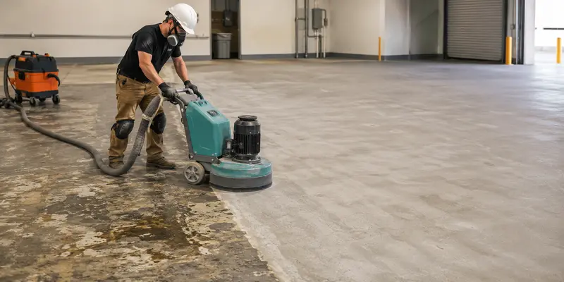 Removing contamination and old coatings during resin floor coating preparation