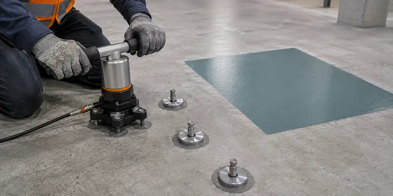 Pull-off adhesion test and trial area for resin flooring systems