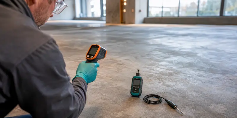 Checking slab temperature humidity and dew point before epoxy floor installation