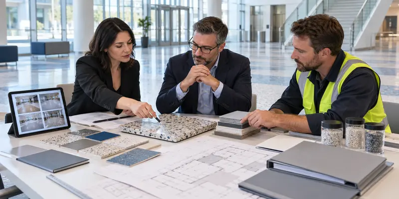 Public building flooring submittal review with samples, plans and system documents