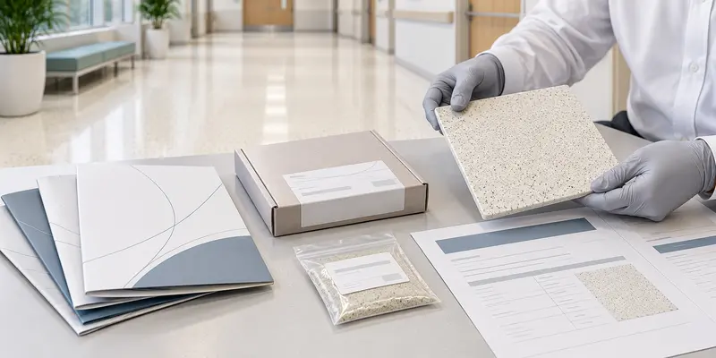 TDS, SDS and polymer terrazzo sample package reviewed for product-specific evidence