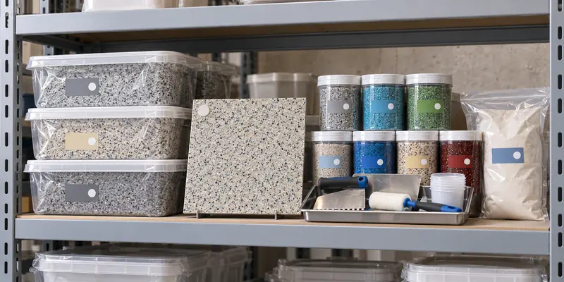 Retained resin flooring materials and approved samples stored for future repairs